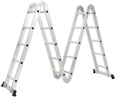 Lift Échelle modulable Aluminium 4 pans Multifonction 5 marches | 4 positions : échelle, escabeau, échelle articulée ou plateforme. Charge 150 kg, norme EN 131 et barreaux antidérapants.