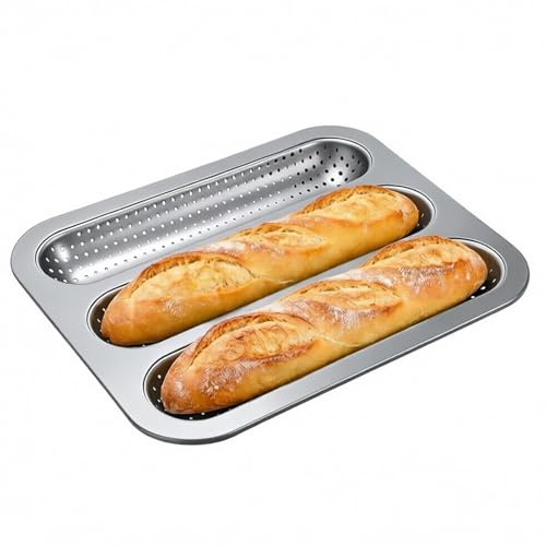 Genérico Molde Para Baguette De Acero Al Carbono, 25.5x32cm Palito Francés Paras 3 Baguettes Perforadas, Bandeja Paras Hornear Baguette Antiadherente, Para Horno Doméstico, Cocina, Refrigerador