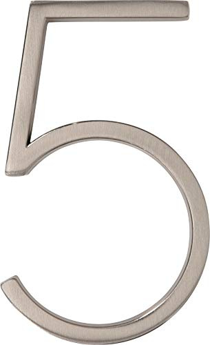 Distinctions 844705 House Number 5, Brushed Nickel Zinc Floating Address Number, Modern Outdoor Address Sign for Front Door, Mailbox, Wall, or Plaque, 5 Inches
