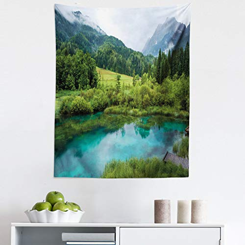 Ambesonne Landscape Tapestry, Photo of Zelenci Pond near Kranjska Gora in Slovenia Idyllic View Scenic Scenery, Fabric Wall Hanging Decor for Bedroom Living Room Dorm, 23 X 28, Green Aqua