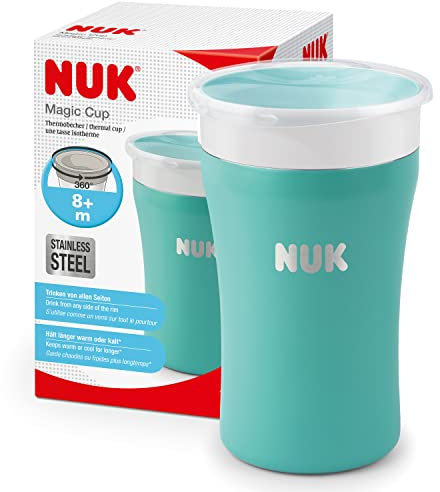 NUK Magic Cup Trinklernbecher aus Edelstahl | Hält länger warm oder kalt | 8+ Monate | 230 ml | auslaufsicherer 360°-Trinkrand | BPA-frei und auswaschbar | Blau