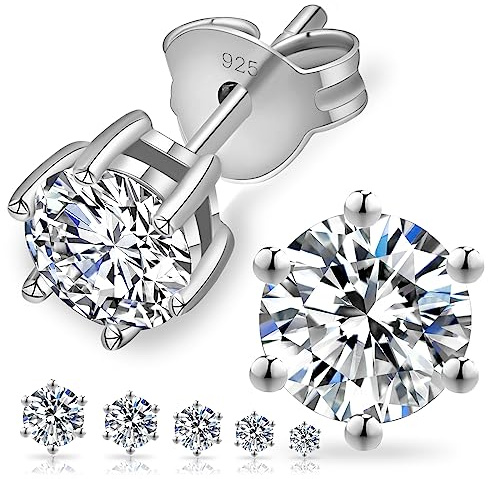 KRKC&CO Moissanite Ohrringe 925 Silber, 1,6 Karat echter runde Moissanit Diamant, VVS1 Reinheit D Farbe, Weißgold vergoldet allergiefrei, 6-Steg-Krappenfassung, Geschenk für Damen Frauen, 6mm