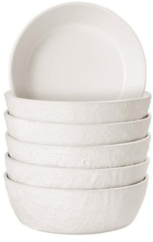 Navaris Bols en grès - Lot 6x bol à pâtes 15 cm pour 6 personnes - Bol ramen design tissé texturé pour salade riz soupe porridge poke bowl céréales petit-déjeuner dessert