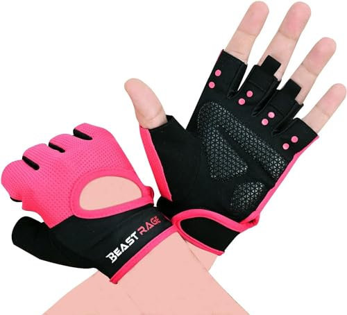 BEAST RAGE Fitness-Handschuhe, atmungsaktiv, für Männer und Frauen, Gewichtheben, Bodybuilding, Fitnessstudio, Training, rutschfest, Crossfit, Krafttraining, Radfahren (PINK, S)