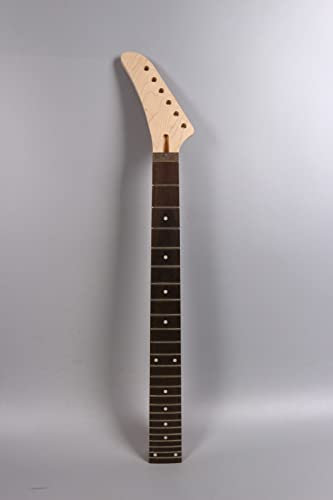 WUQIMUSC Linkshänder-Gitarrenhals-Ersatz für Bananen-Kopf, DIY-Ahornhals mit Palisander-Griffbrett, 64,8 cm Mensur, Bolzen an der Ferse (24 Bünde, 64,8 cm nach oben verstellbar)