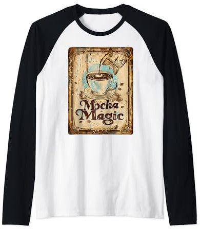 Tasse à café vintage Moka Magique Caféine Retro Barista Manche Raglan