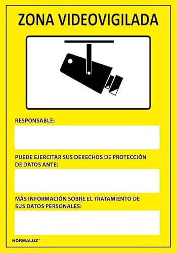 IberNorma WS142 - Señal Adhesiva Zona Videovigilada 15x20cm (Diseño 2024) Cartel Adhesivo homologado por la AEPD Agencia Española de Protección de Datos y el RGPD, Castellano