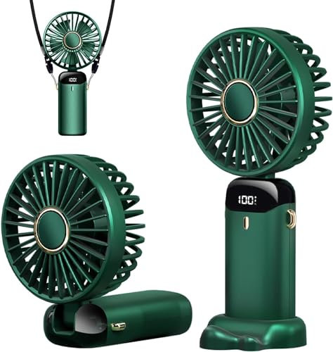 Deyaah Handheld Fan, 4200mAh Mini Portable Fan USB Rechargeable, 5 Speeds Desk Desktop Fans with LED Display for Travel, Outdoor, Home, Office, School, Camping (Green)