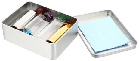 Abaodam Guitar Slide Kit Brass Slide Metal and Glass Material with Iron Storage Box for Guitar Playing and Random Color
