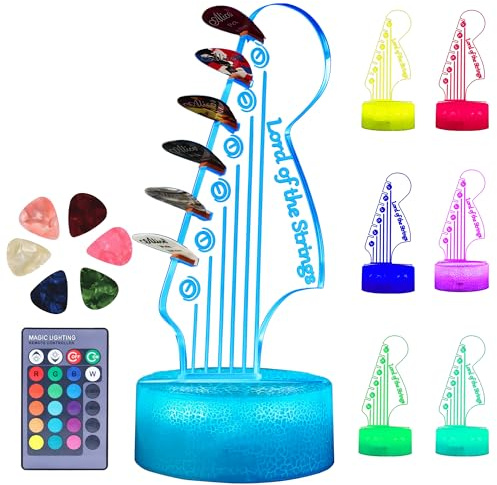 Supporto per plettro per chitarra, display luminoso per plettro con telecomando RGB a 16 colori, supporto per plettri, acustico, basso, ukulele, violino, accessori per chitarra (include 6 plettri)