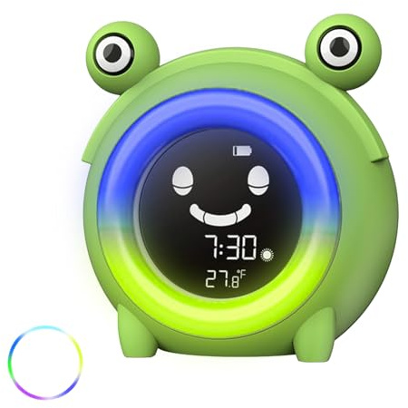 Ysislybin Despertador Infantil con 3 Niveles de Brillo Ajustables, 5 Tipos de Luces, 8 Música para Dormir, Recargable con Función Snooze, Despertador Digital con Pantalla de Temperatura para Niños