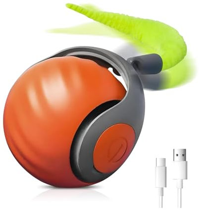 BTkviseQat Neuer Katzenspielzeug, Katzenspielzeug Selbstbeschäftigung Rolling Ball, Interaktives Katzenspielzeug Elektrisch Pet Ball Wiederaufladbar, Katzen Spielzeug mit Flauschigem Schwanz