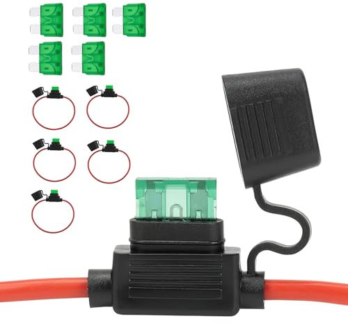 5PCS Inline Fuse Holder 12v, 12 Awg Waterproof Blade Fuse Holders with Caps, Standard in Line Fuses Holder Copper Wire with 30aFuse for Car Truck Motorcycle Boat Marine Auto Electrical Circuits
