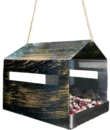 Distributore di cibo per uccelli in metallo - Mangiatoia compatta per piccoli uccelli | Decorazione esterna appesa per giardino - Casa di cibo per animali selvatici da appendere
