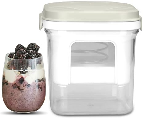 Party Desserts Greek Yogurt Strainer with Lid, Yogurt Maker, Yoghurt Filter with Ultra Fine Nylon Mesh Strainer & Pressure Filtration, 1.5Qt Thick & Creamy Greek Yogurt, BPA-Free, Almond