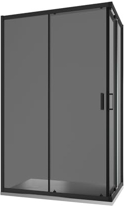 Box Doccia Angolare Due Ante Scorrevoli Cristallo Temperato 6mm Profili Squadrati Nero Opaco Altezza 185 cm - Tonga (Vetro Fumè, 80x100)