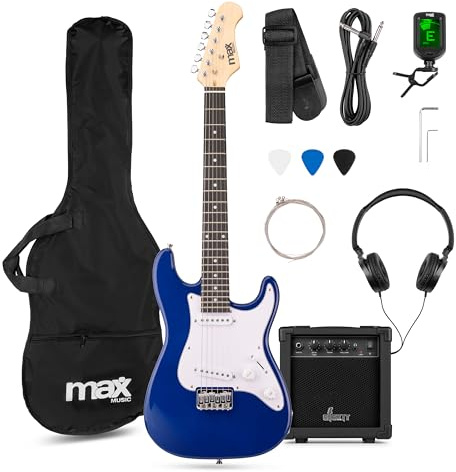 Max GigKit Junior Electric Guitar Starter Kit Blue 3/4 Size – Children’s Beginner Electric Guitar Pack with Amplifier, Bag, Tuner, Strap, & All Accessories for Kids 8-13 Years
