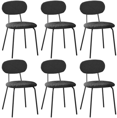 WAFTING Set di 6 Sedie da Pranzo Moderne, Sedie da Cucina Impilabili Imbottite in Tessuto Teddy con Gambe in Metallo, per Sala da Pranzo, Cucina, Soggiorno e Camera da Letto-Nero