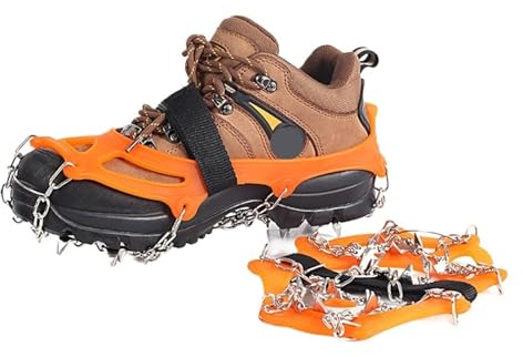 Grödel 18 Teeth Ice Gripper Spike för skor halkskydd halkskydd halkfri skoskydd snö Cramponger Cleats Grips Kllimbing Boots för vintervandring (Orange storlek 44–47)