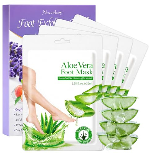 4 Ps Mascarilla Pies Exfoliante, Mascarilla Hidratante Para Pies, Hidrata Talones Secos Y Agrietados, Elimina Piel Muerta Y Callos, Cuidado Diario De Los(Aloe vera)