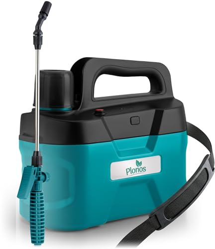 Plonos Tryckspruta batteri 5 l – tryckspruta med justerbart munstycke, 52,5 cm lans och PE-tank – trädgårdsspruta för bevattning och skötsel