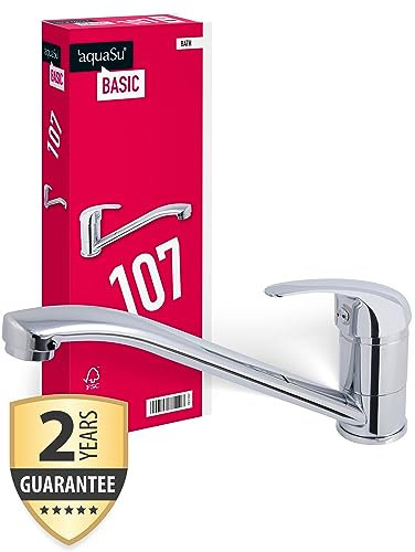 'aquaSu® Basic Küchenarmatur Tiado für Spüle | Spültischarmatur | Einhandmischer | Wasserhahn für die Küche | Keramikkartusche | Hochdruck-Armatur | Messing in chrom | 78110 7