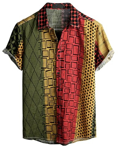 VATPAVE Mens Hawaiian Shirt Short Sleeve Button Down Shirts S Yellow