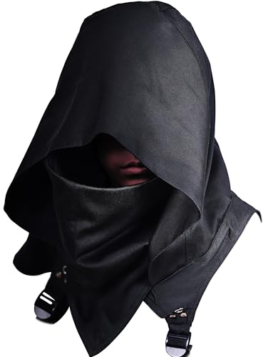HIBIRETRO Cyberpunk Rogue Cowl Hood Scarf, Winter Unisex Neck Warmer Costume Hooded Cape Hat for Halloween Cosplay and Outdoor Daily Wear (Black)