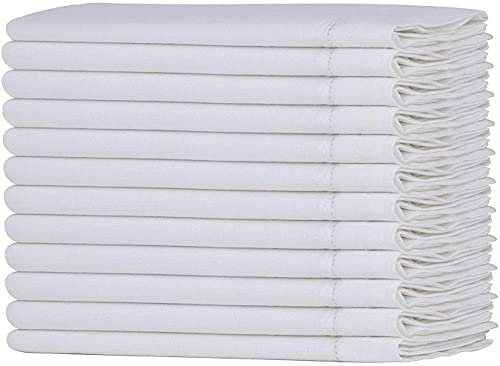 Sweet Needle Linen Cotton Cloth Napkins Set of 12 with Hemstitch White colour -50x50 cm, Finest Blend of European Flax with Organic Cotton is Ideal for Kitchen decor, Christmas, Bar and Restaurants