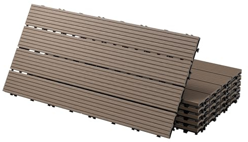ECD Germany WPC Terrassenfliesen 60x30 cm/24 Stück=4m², Dunkelbraun, geriffelt, Holzoptik, Bodenbelag mit Klicksystem & Drainage, Terrassendielen Balkonfliesen, Klickfliesen für Terrasse Garten Balkon