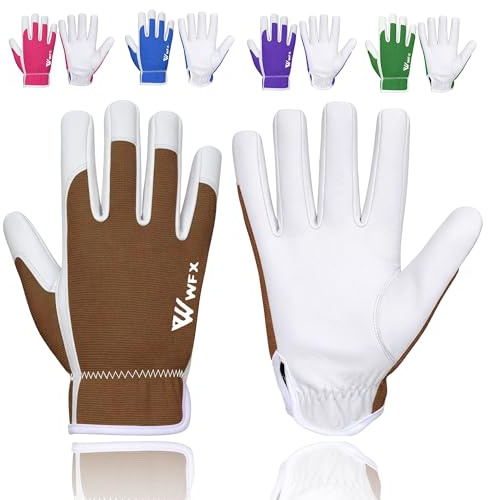 WFX Gants de Travail en Cuir pour Le Jardinage, Respirants, résistants aux épines, Gants de Jardinage Robustes pour Dames et Hommes, Pince Utilitaire (Marron foncé, S)