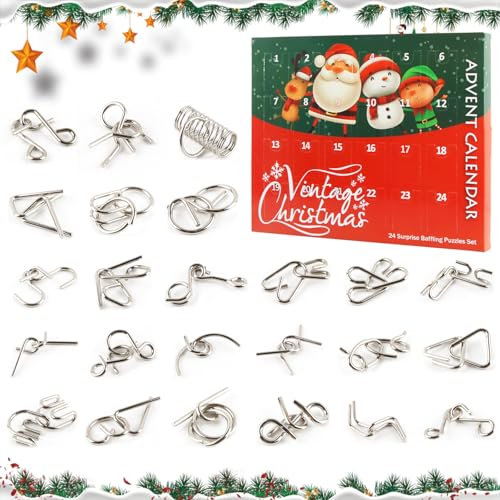 Calendario de Adviento Rompecabezas 2025, FainFun 24 Piezas Metal Wire Puzzles Calendario de Adviento para Niños y Adultos, Juegos de Rompecabezas de Metal Logica de Regalos Sorpresa Navideños
