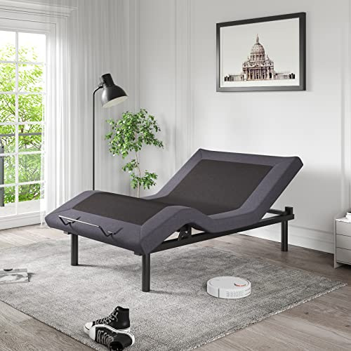 WEEWAY Full Size Ergonomic Adjustable Bed Frame Smart Electric Bed Base with 2.0 Upgraded Motors, Independent Motorized Head and Foot Incline, Wireless Remote, Assembly Needed, Upholstered