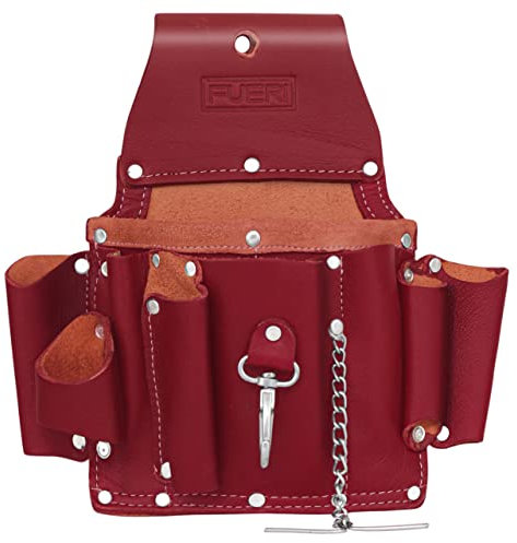 FUERI Professionelle Elektriker-Tasche mit 5 Fächern, hochwertige Premium-Ledertasche, genietete Verstärkung, Organizer, Schreinertasche (Kastanienbraun).