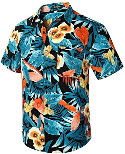 Enlision Men Hawaiian Shirts Blue Funky Loud Shirt Short Sleeve Holiday Aloha Printed Hawaii Shirt with Pocket L
