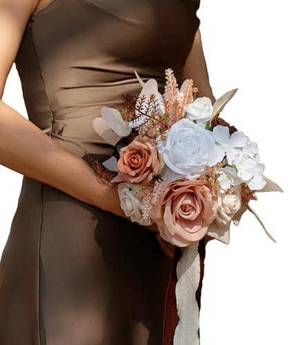 BENCENTRE 17,8 cm Walnussbraun und Nude Brautjungfernstrauß für Hochzeit, kleiner Hochzeitsstrauß, für Heiratsantragsparty und Vintage-Hochzeitszeremonie, Jahrestag, künstliche Blumen