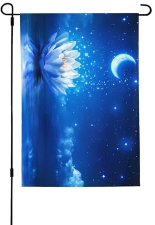 LAMAME Drapeau de jardin imprimé fleur et lune nuit étoilée drapeau décoratif double face