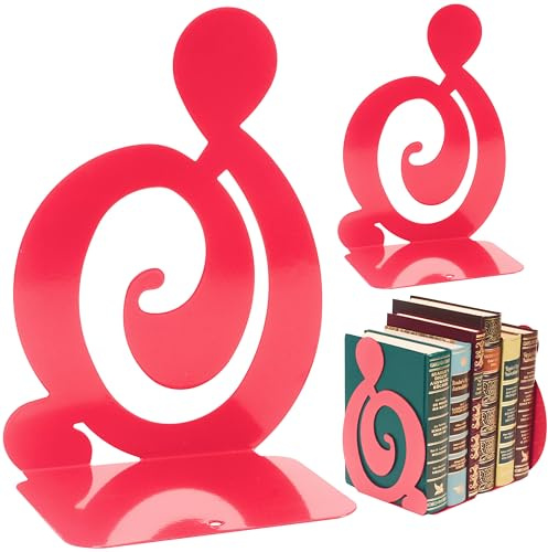 RICOO Buchstütze Rot Bücherhalter für Regal Bücherstützen Buchstopper BS203Rx2 Book Holder Buchstützen Metall Vintage 1 Paar (2 Stück)