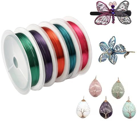 5 Rollen Schmuckdraht,0.5mm Basteldraht Dünn,Schmuck Draht Basteln,6 m/Rolle Draht zum Basteln,Handwerk Draht Schmuckdraht,Draht für Schmuckherstellung für Basteln und Schmuck Herstellung