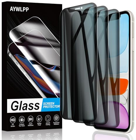 AYWLPP Privacy Screen Protector for iPhone 11/iPhone XR Accessories, Anti-Spy Tempered Glass Film, Ultra Durable 9H Hardness, Anti-Scratch, Bubble-Free, Easy Installation, 3-Pack Each