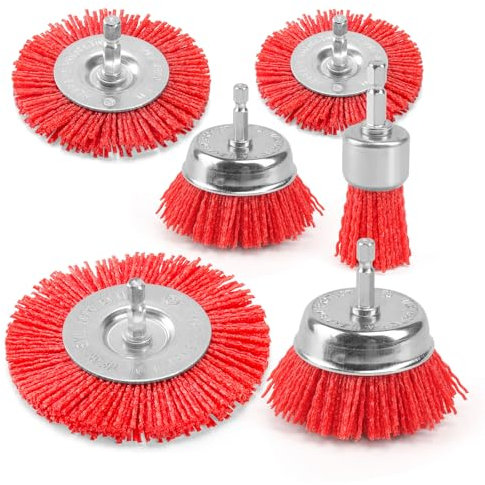 POLIWELL Nylon Wire Wheel Cup Brush Set, 6 Pack Drill Attachments