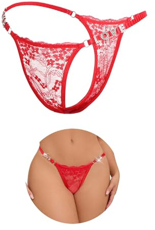 comeondear Perizoma Mini Donna Bikini Mutande Seducente Sexy Pizzo Slip Brasiliana Curvy Taglie Forti Mutandine Vita Bassa Tanga Hot Biancheria Intima Perizomi G-String Thong Rosso,S