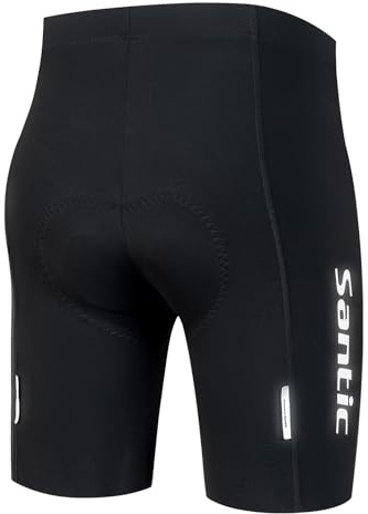 Santic Pantalones cortos de ciclismo para hombre, acolchados, con almohadilla, Negro , M