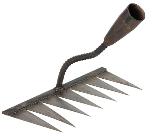 Ogräsrake-verktyg, järn rake, gräsmatta remover landskapsarkitektur rake, tunga trädgårdsplattor handogräs, uteplats lövklor, artefakt d