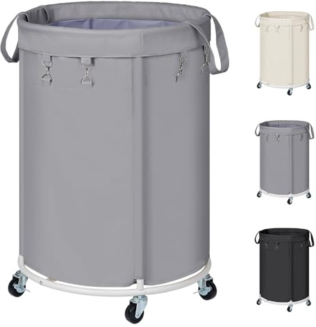 150L Grande Cesto Biancheria Sporca con Ruote, Cesto Portabiancheria per Telaio Metallico e Borsa Oxford Impermeabile Cesta Panni Sporchi per Camera da Letto, Bagno, Lavanderia, Grigio