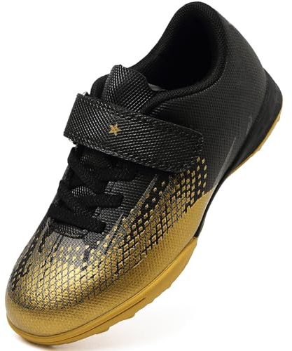 Lvptsh Boys Girls Football Boots Kids Astro Turf Trainers Soccer Shoes Indoor Outdoor School Professional Football Competition Sneakers,Blackgold2,EU34