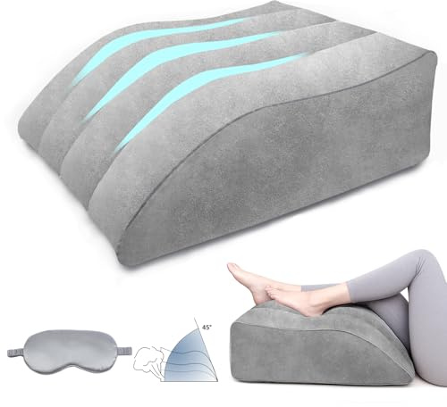 LuxoCare Juego de Cojines para piernas hinchables y máscara para los Ojos, cojín de cuña para Dormir, recuperación quirúrgica, cojín venoso para aliviar la tensión de Las piernas y Promover (Gray)