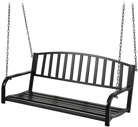 Relaxdays Hängebank, 2-Sitzer, Stahl, Gusseisen, HxBxT: 197 x 133 x 58 cm, Schaukelbank Outdoor, Gartenschaukel, schwarz