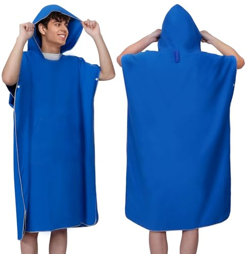 Zorplex Badponcho, handduksponcho, snabbtorkande duschponcho, mikrofiber surfponcho, lång omklädningshjälp med huva för män och kvinnor, lätt poncho handduk för stranden, surfing, simning (XS)