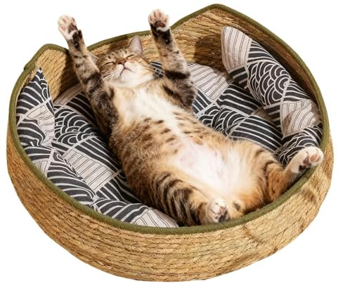 Rund Kattbädd Vävda och Tvättbara Kattillbehör med och | Inomhus Katt Hus för Användning Inomhus Vinter Resa Bil Camping Skrivbord Sängkant Fönster Stol Soffa Rum Skydd